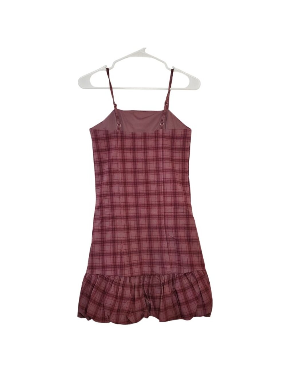 Madden NYC Size M Plaid Pink Spaghetti Strap Mini Dress With Bubble Hem & Adjust - Picture 5 of 10